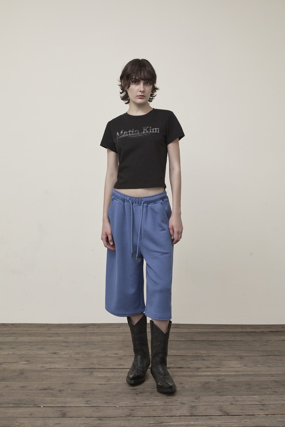 Matin Kim - Stamp Logo Graphic Crop Top (Black) product image 9 | TRAB K-Fashion Australia