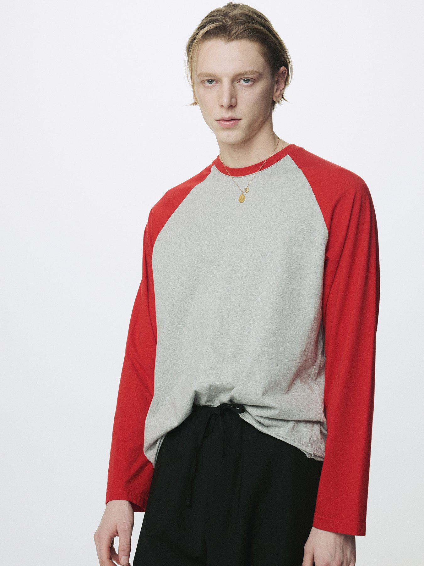 Tonywack - Washed Cotton Baseball Long Sleeve (Melange Grey/Red) product image 5 | TRAB K-Fashion Australia