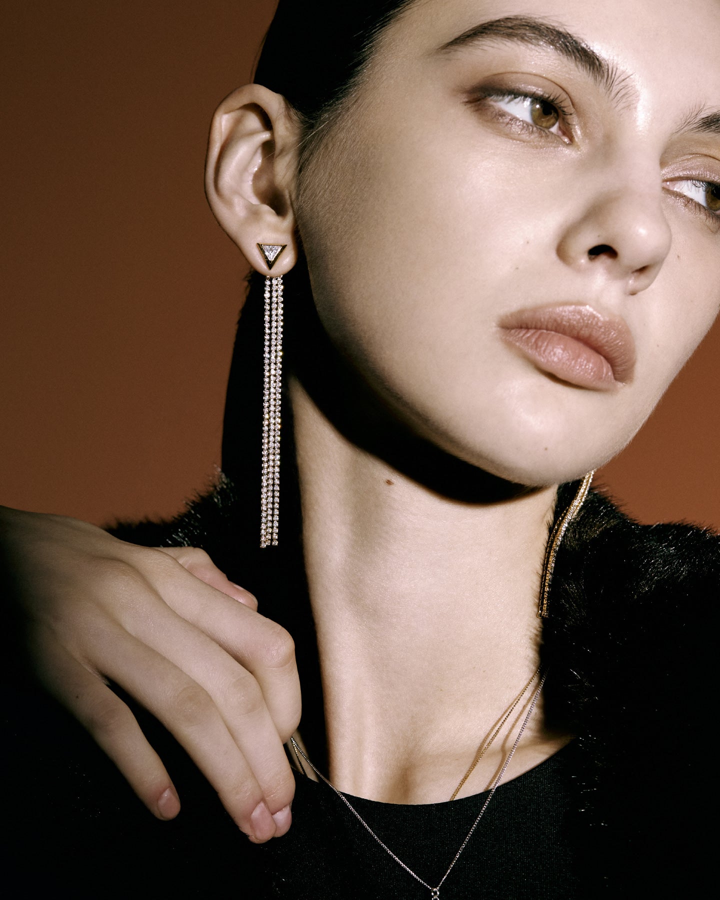Numbering - Inverted Triangle Earrings with Stone Chain #3191 product image 1 | TRAB K-Fashion Australia