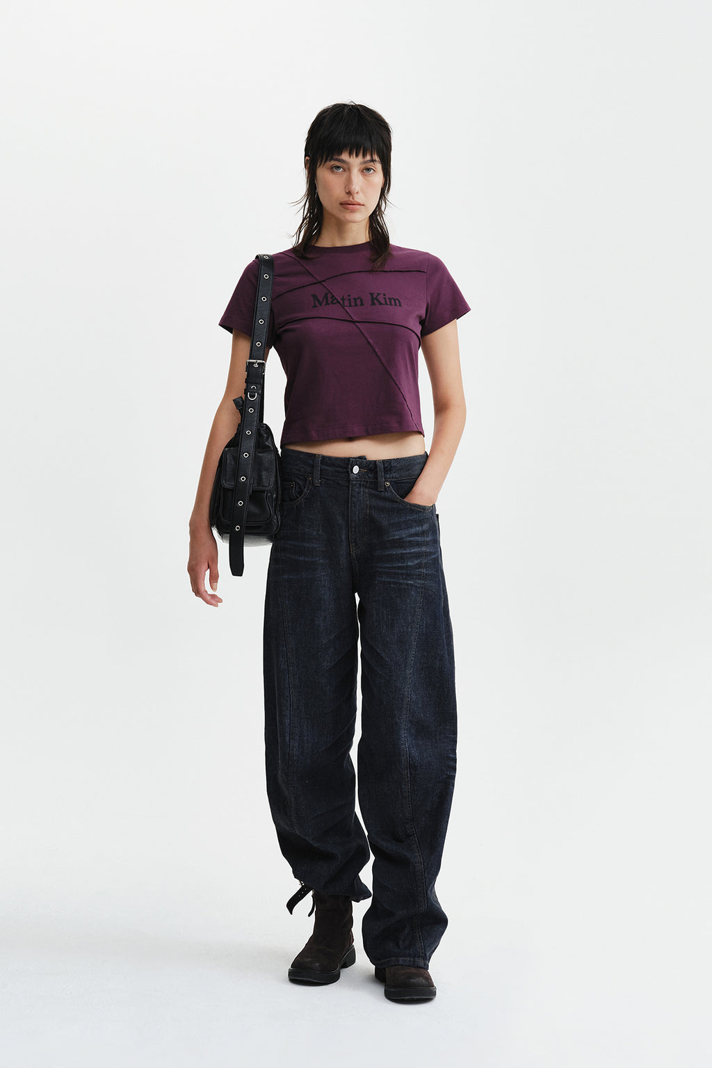 Matin Kim - Diagonal Cut Logo Crop Top (Purple) product image 9 | TRAB K-Fashion Australia