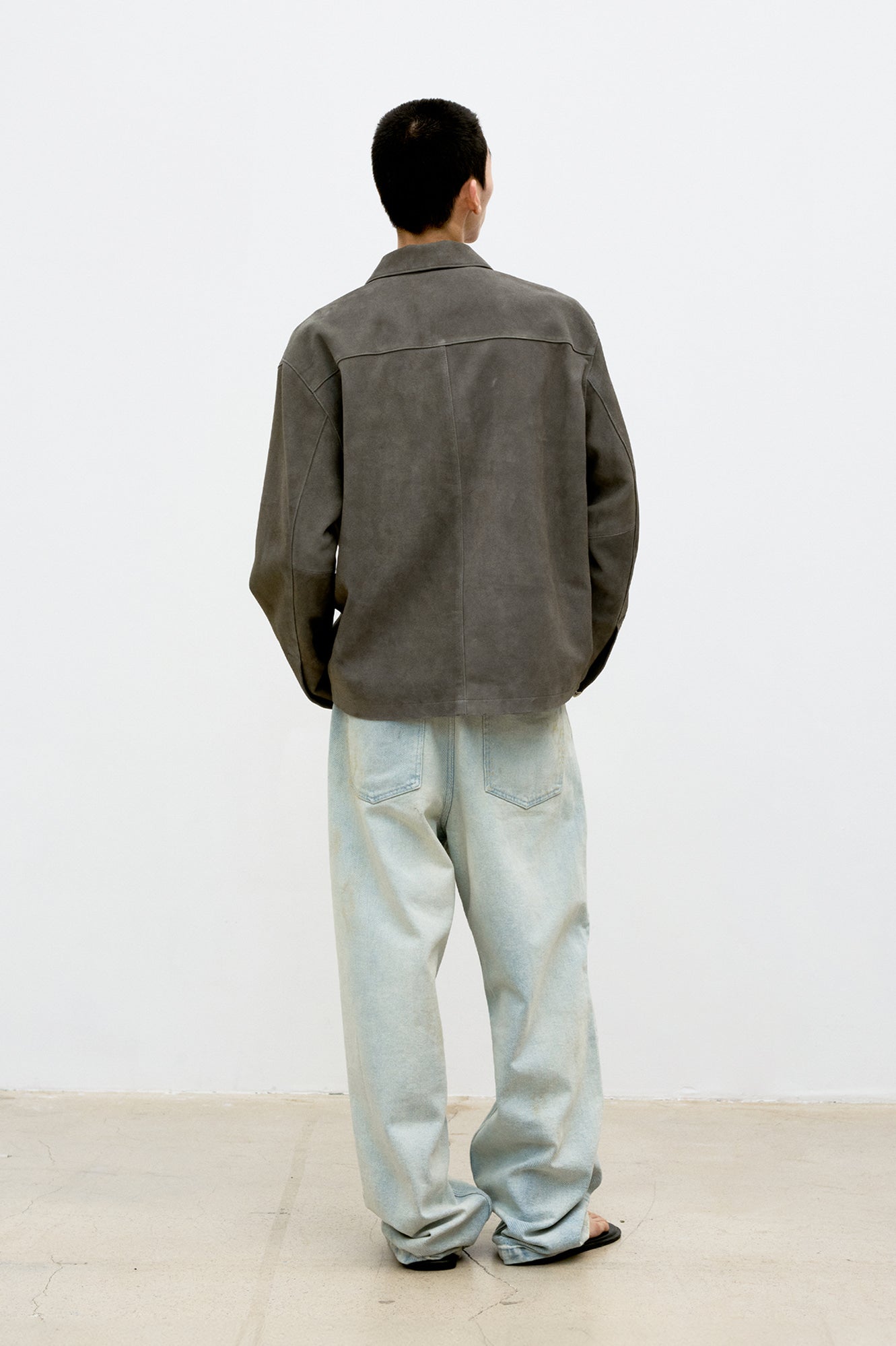 Coor - Suede Two-Tone Button Shirt Jacket (Washed Gray) product image 4 | TRAB K-Fashion Australia
