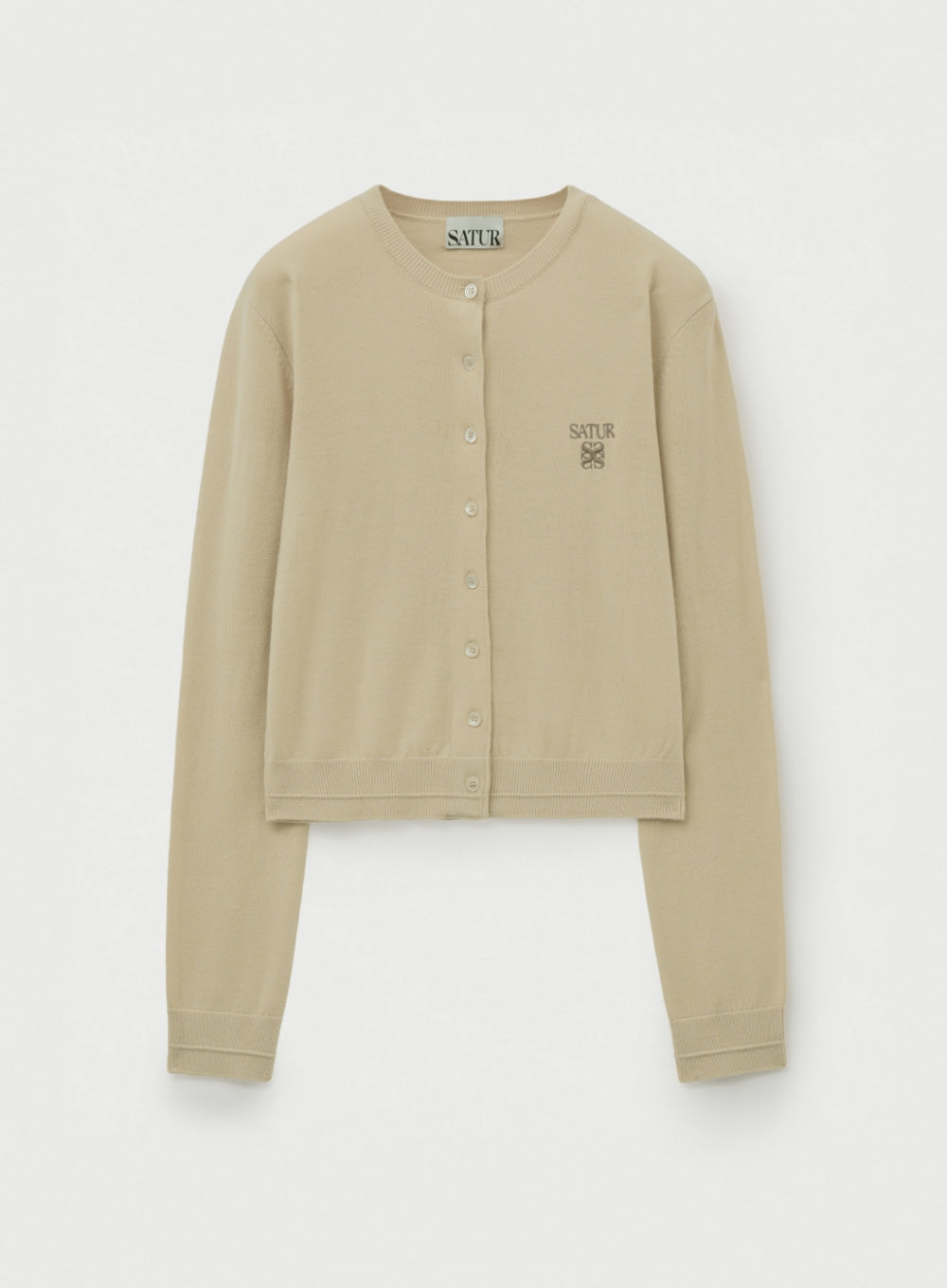 Satur - (W) Loren Basic Crewneck Fine Cardigan (Beige) product image 1 | TRAB K-Fashion Australia