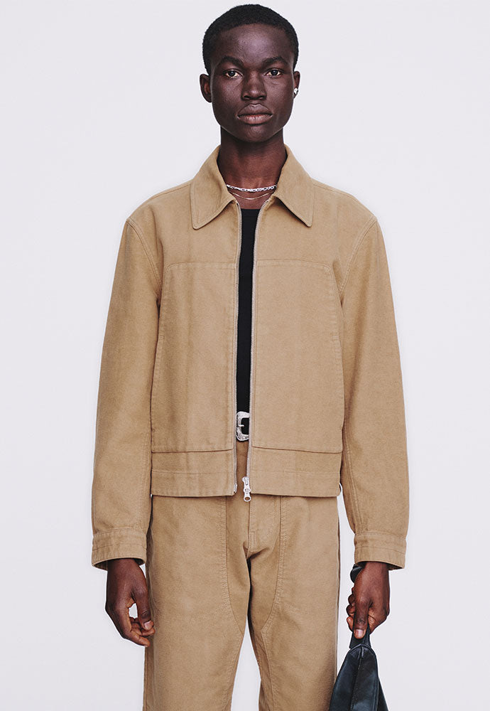 Tonywack - Garment-Washed Moleskin Zip Blouson Jacket (Washed Beige) product image 4 | TRAB K-Fashion Australia