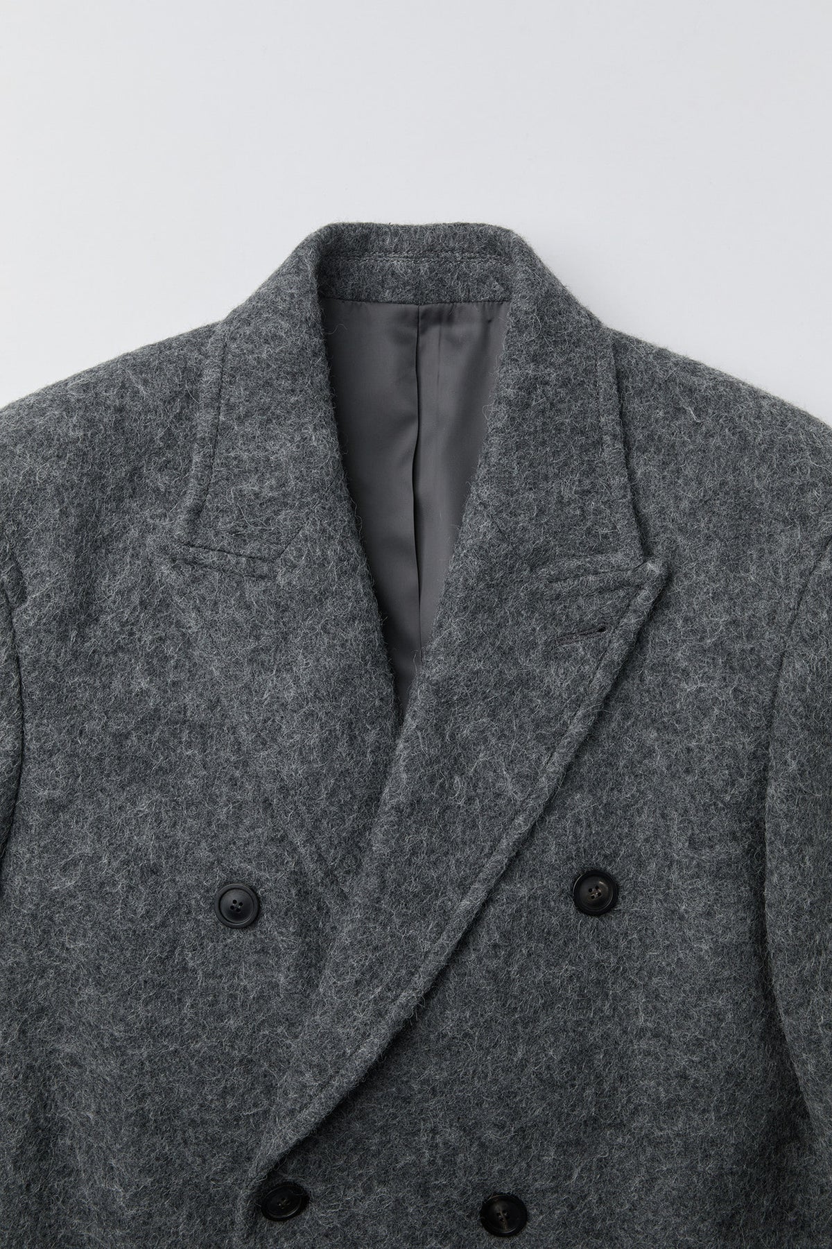 Coor - Hairy Peaked Lapel Double Coat (Melange Gray) product image 5 | TRAB K-Fashion Australia