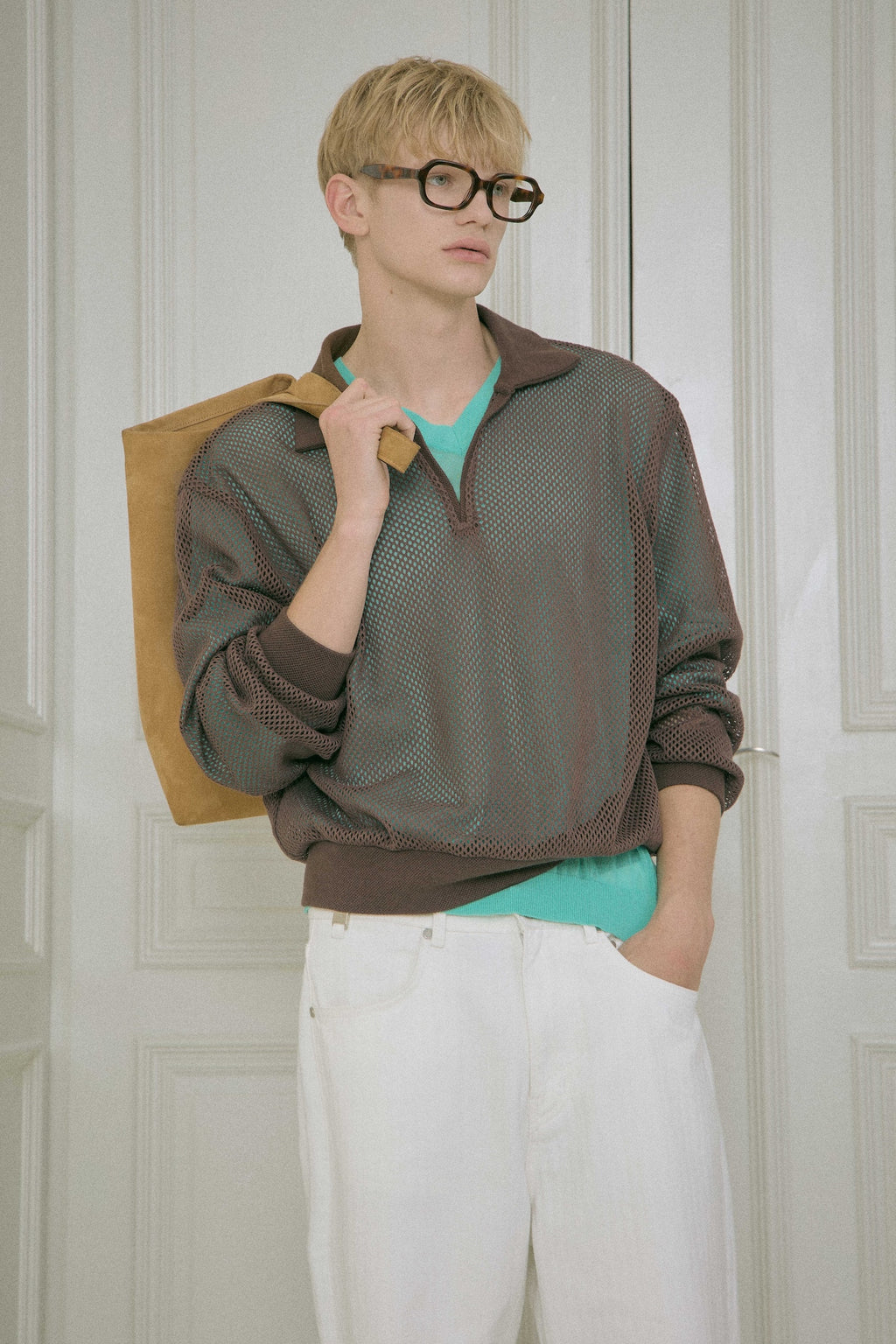 STU - Net V-Neck Collar Knit (Brown) product image 12 | TRAB K-Fashion Australia