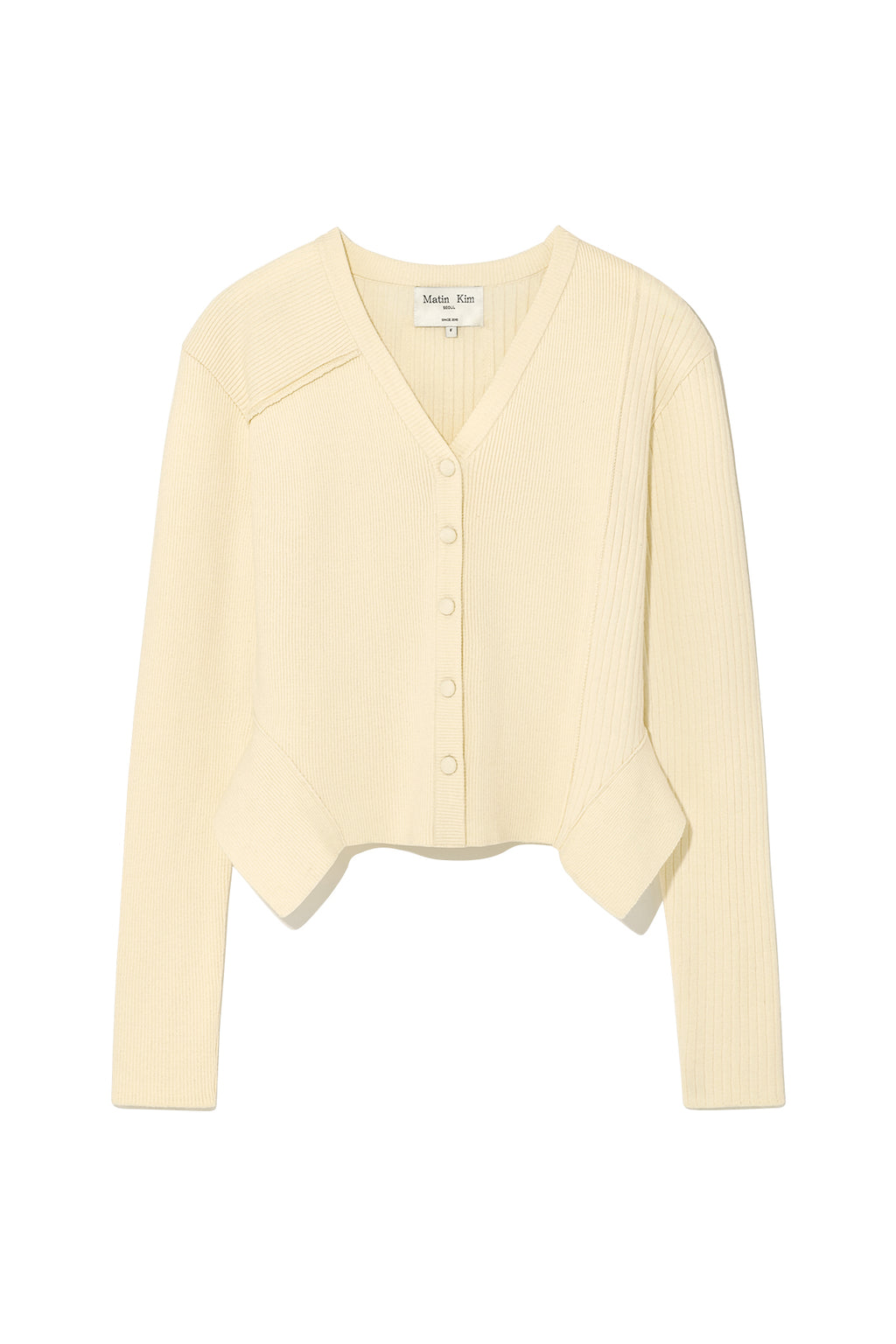 Matin Kim - Unbalance Cut Line Button Cardigan (Butter) product image 1 | TRAB K-Fashion Australia