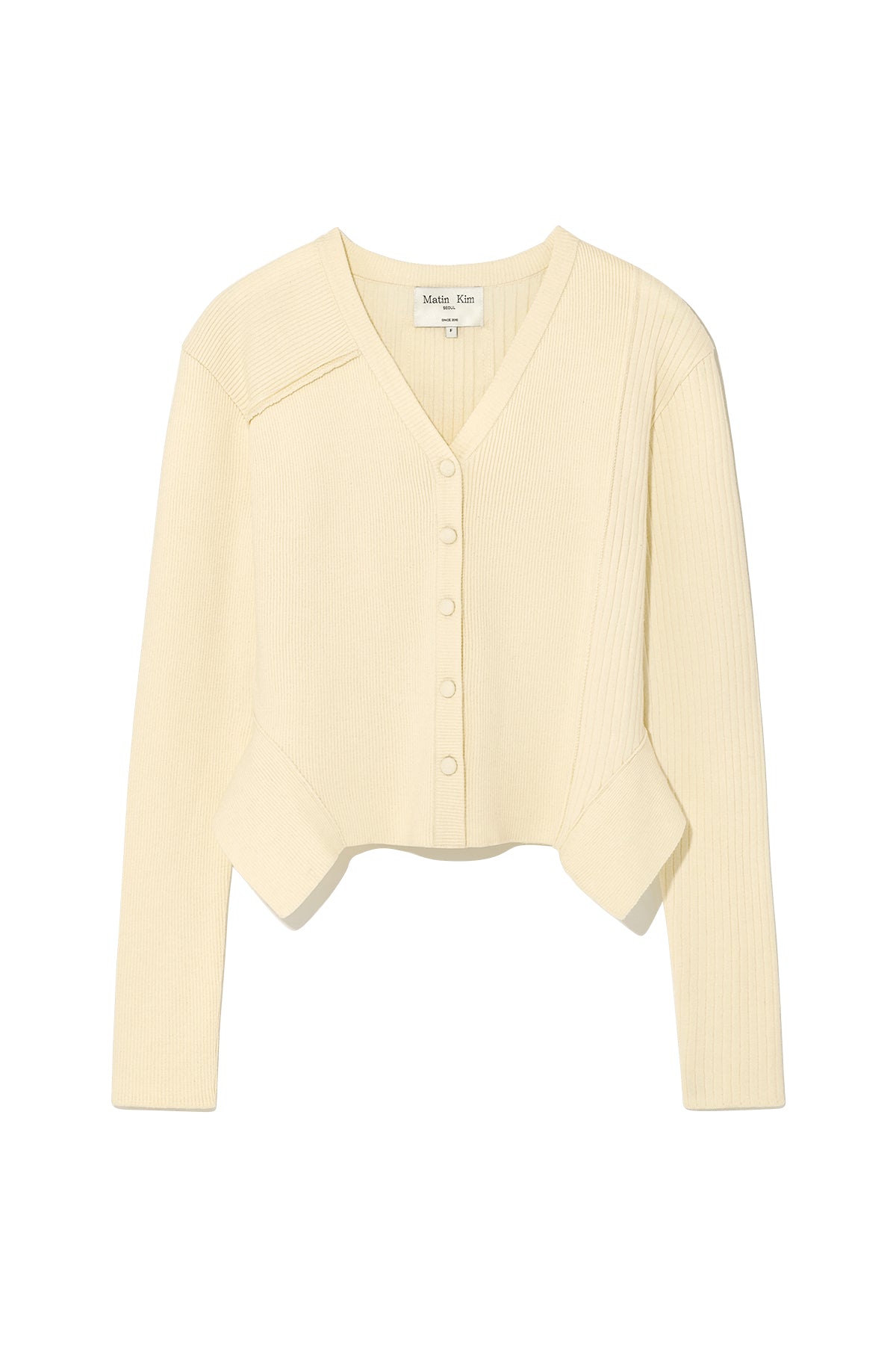 Matin Kim - Unbalance Cut Line Button Cardigan (Butter) product image 1 | TRAB K-Fashion Australia