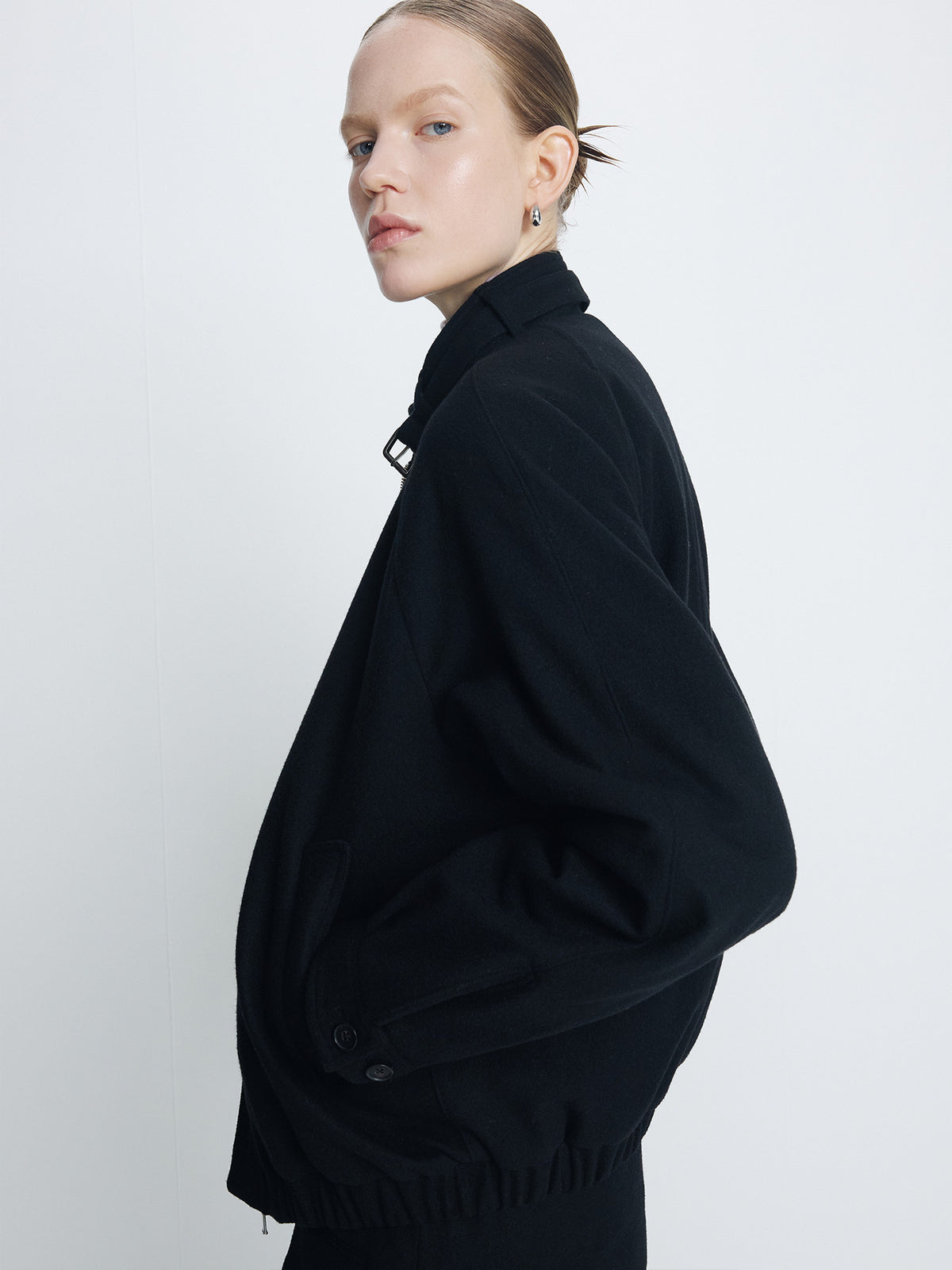 Tonywack - Wool Flannel Belted Stand Collar Bomber (Black) product image 6 | TRAB K-Fashion Australia