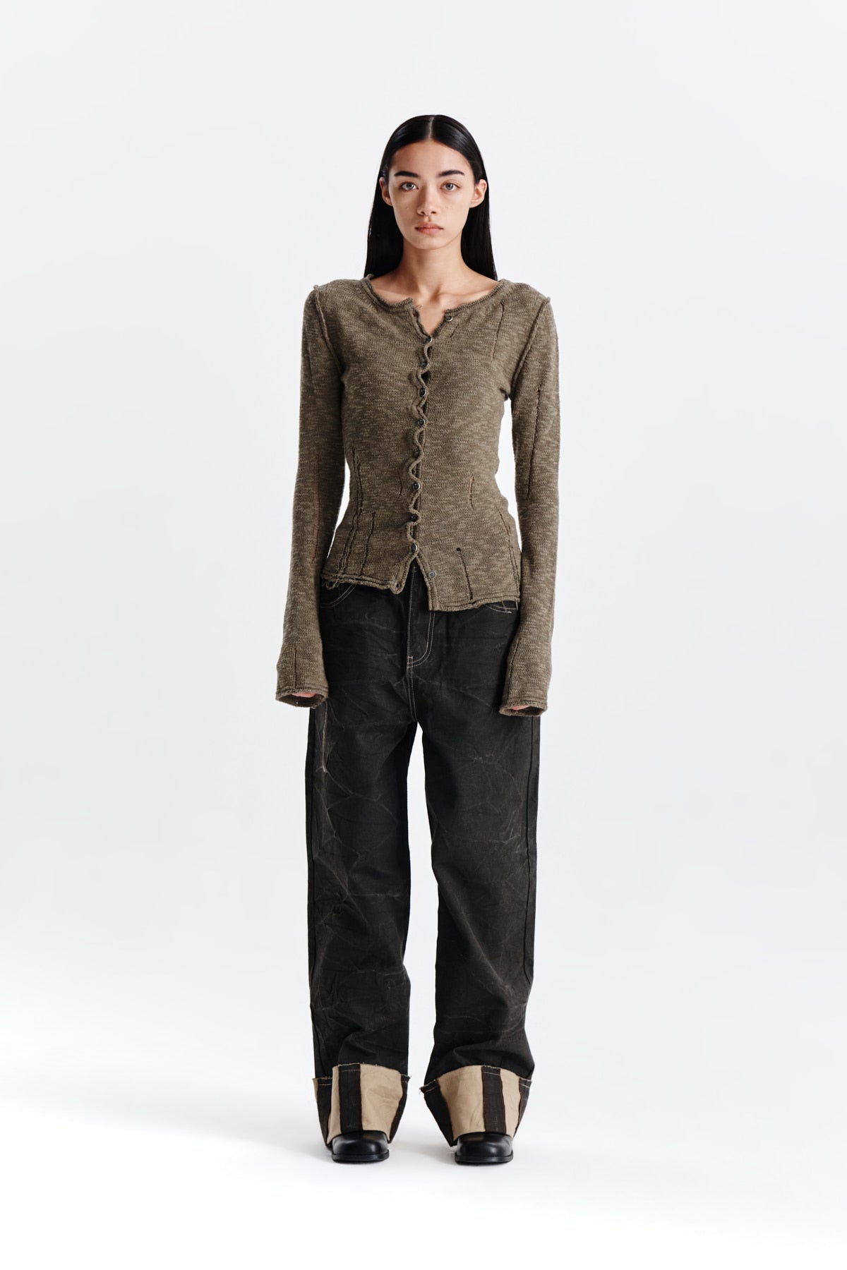 Matin Kim - Pigment Washed Denim Pants (Khaki Brown) product image 10 | TRAB K-Fashion Australia