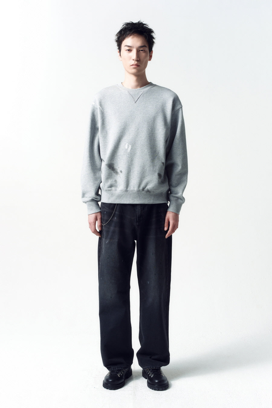 Insilence - Dirty Paint Denim Pants (Washed Black) product image 1 | TRAB K-Fashion Australia