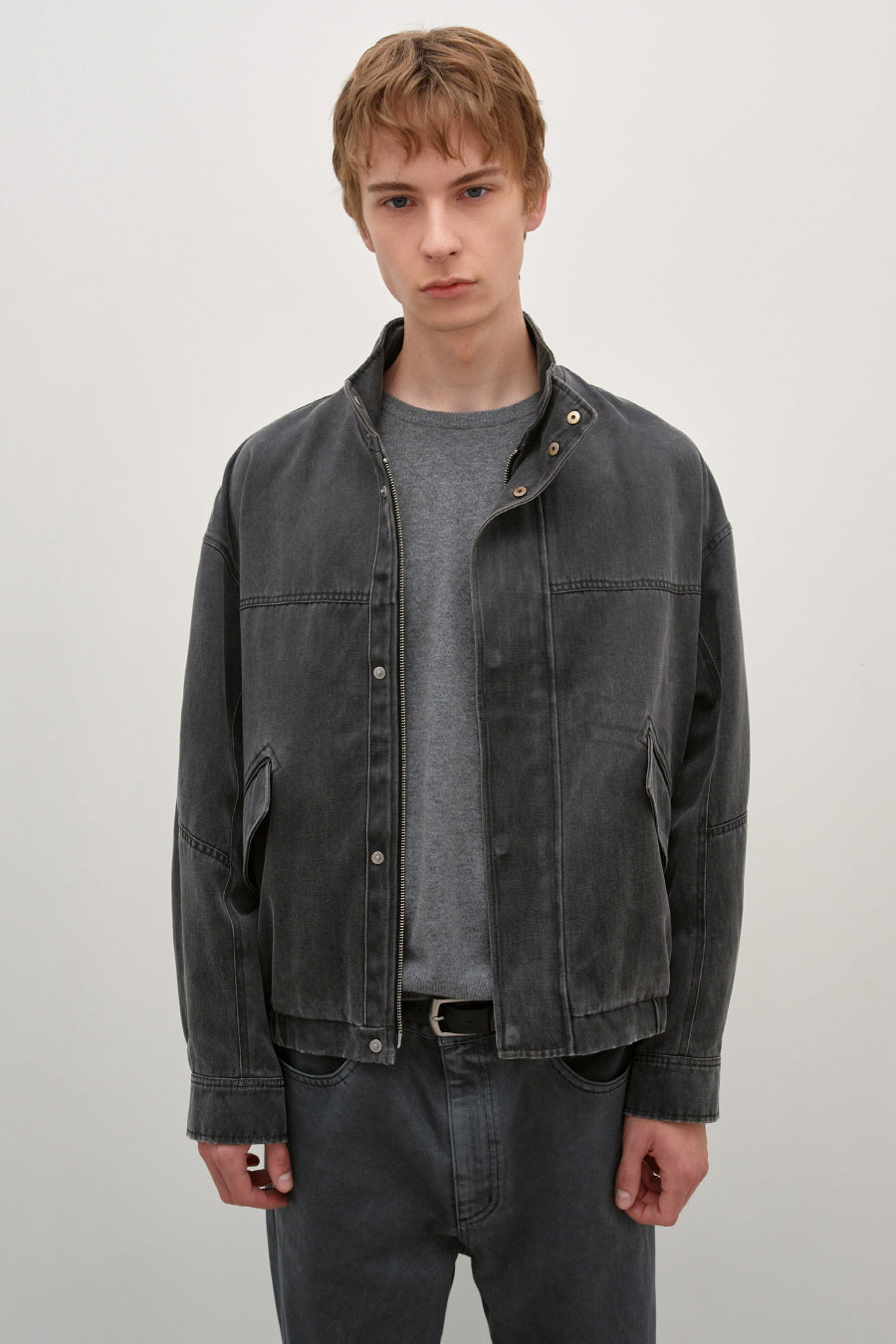 Insilence - Washed Faux Leather Jumper (Charcoal) product image 1 | TRAB K-Fashion Australia