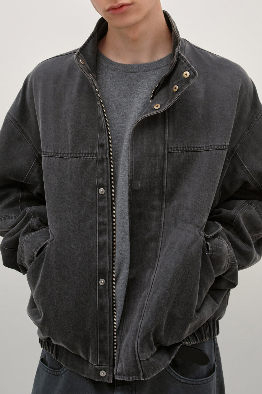 Insilence - Washed Faux Leather Jumper (Charcoal) product image 2 | TRAB K-Fashion Australia