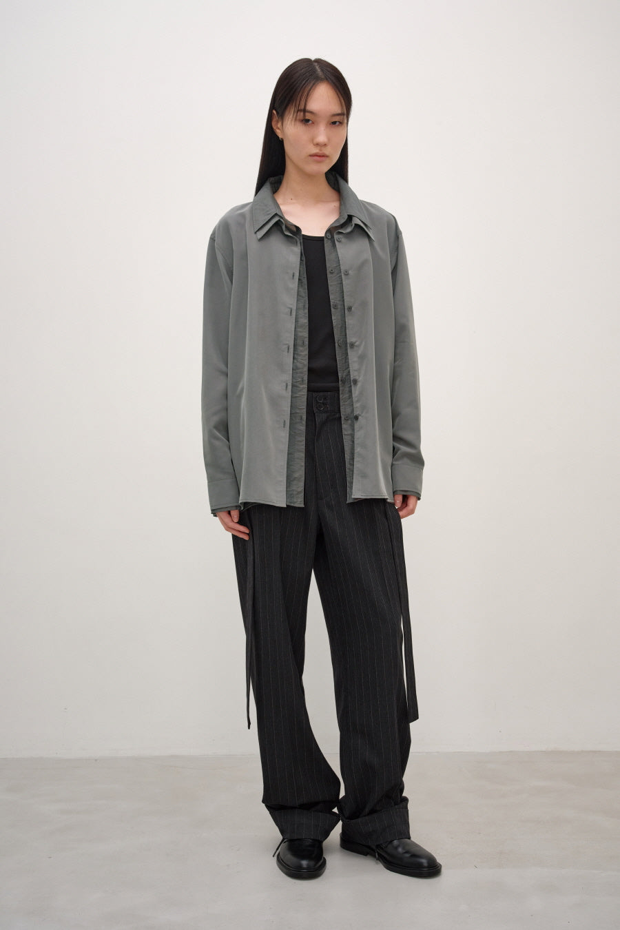 Insilence - Layered Overfit Shirt (Ash Khaki) product image 3 | TRAB K-Fashion Australia