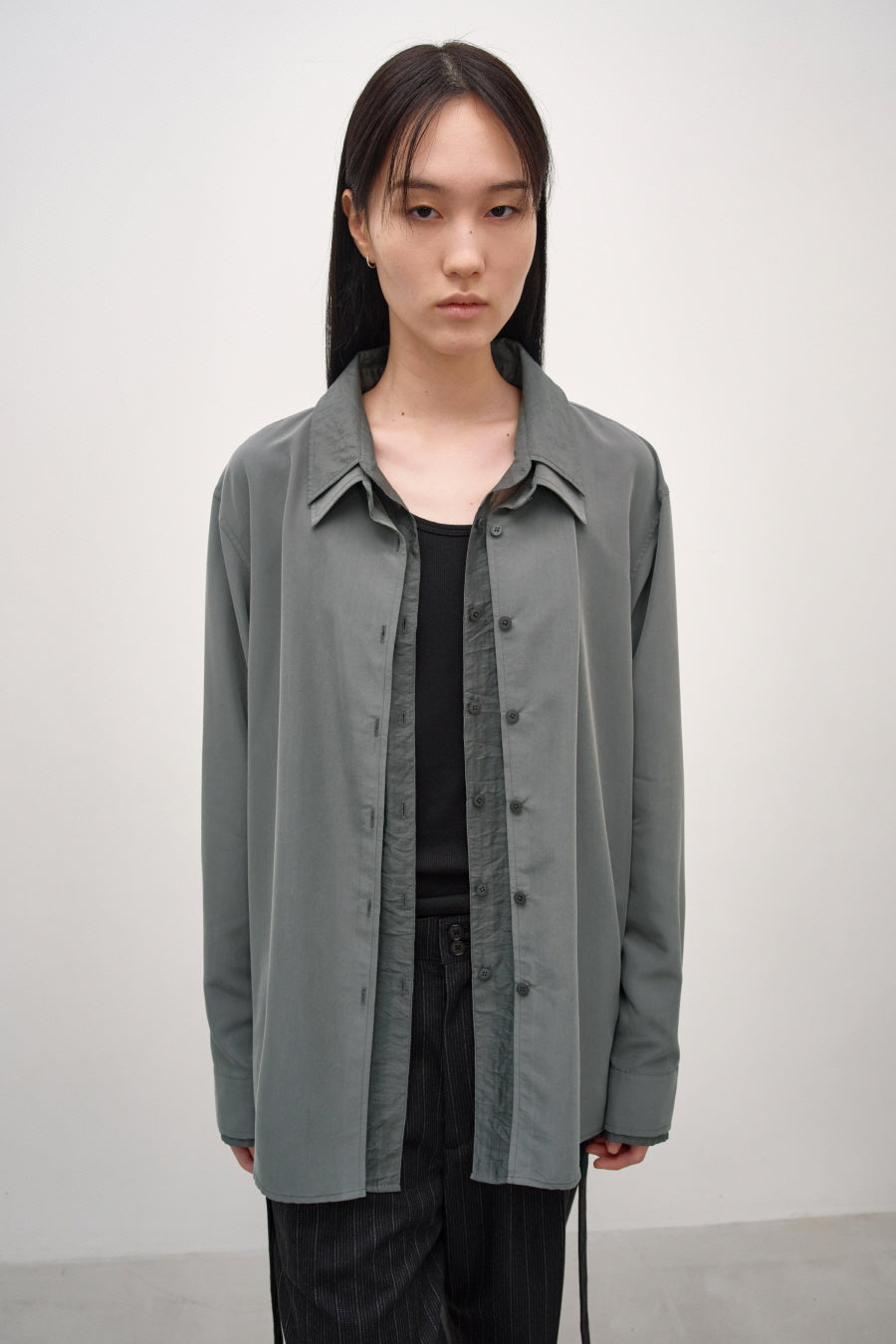 Insilence - Layered Overfit Shirt (Ash Khaki) product image 1 | TRAB K-Fashion Australia