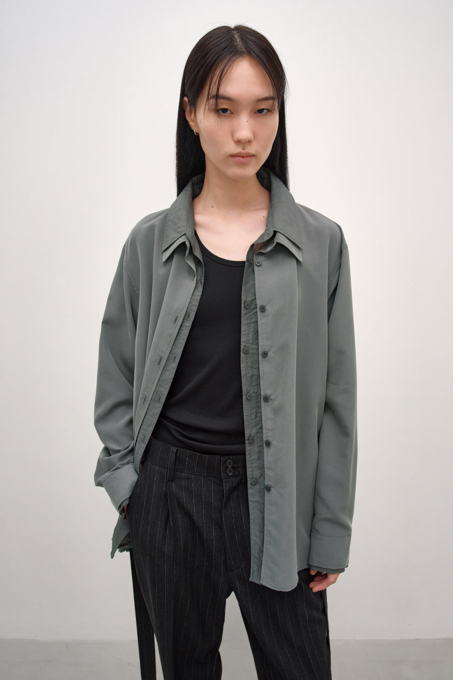 Insilence - Layered Overfit Shirt (Ash Khaki) product image 6 | TRAB K-Fashion Australia