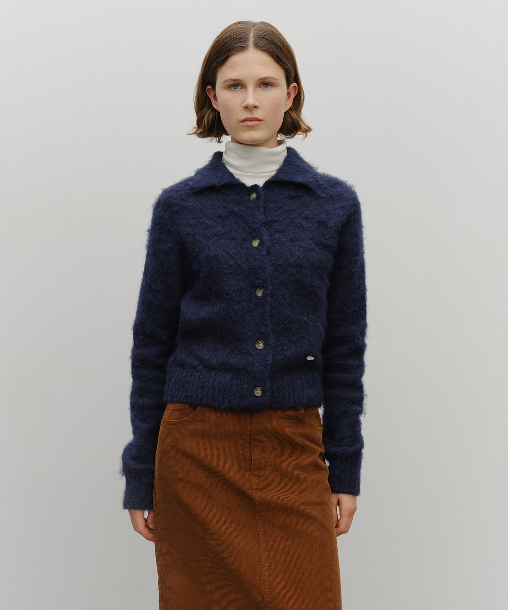 Marithe & Francois Girbaud - Hairy Collar Cardigan (Navy) product image 1 | TRAB K-Fashion Australia