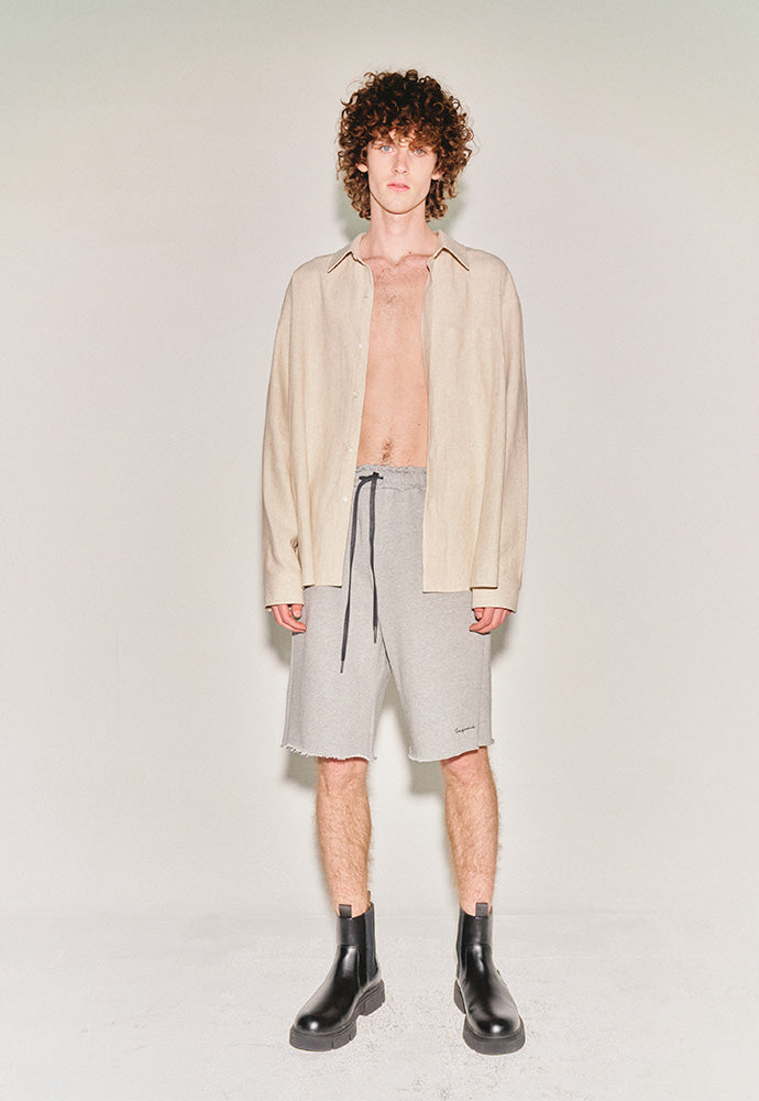 Tonywack - Heavyweight Brushed-Jersey Logo Embroidered Shorts (Melange Grey) product image 3 | TRAB K-Fashion Australia