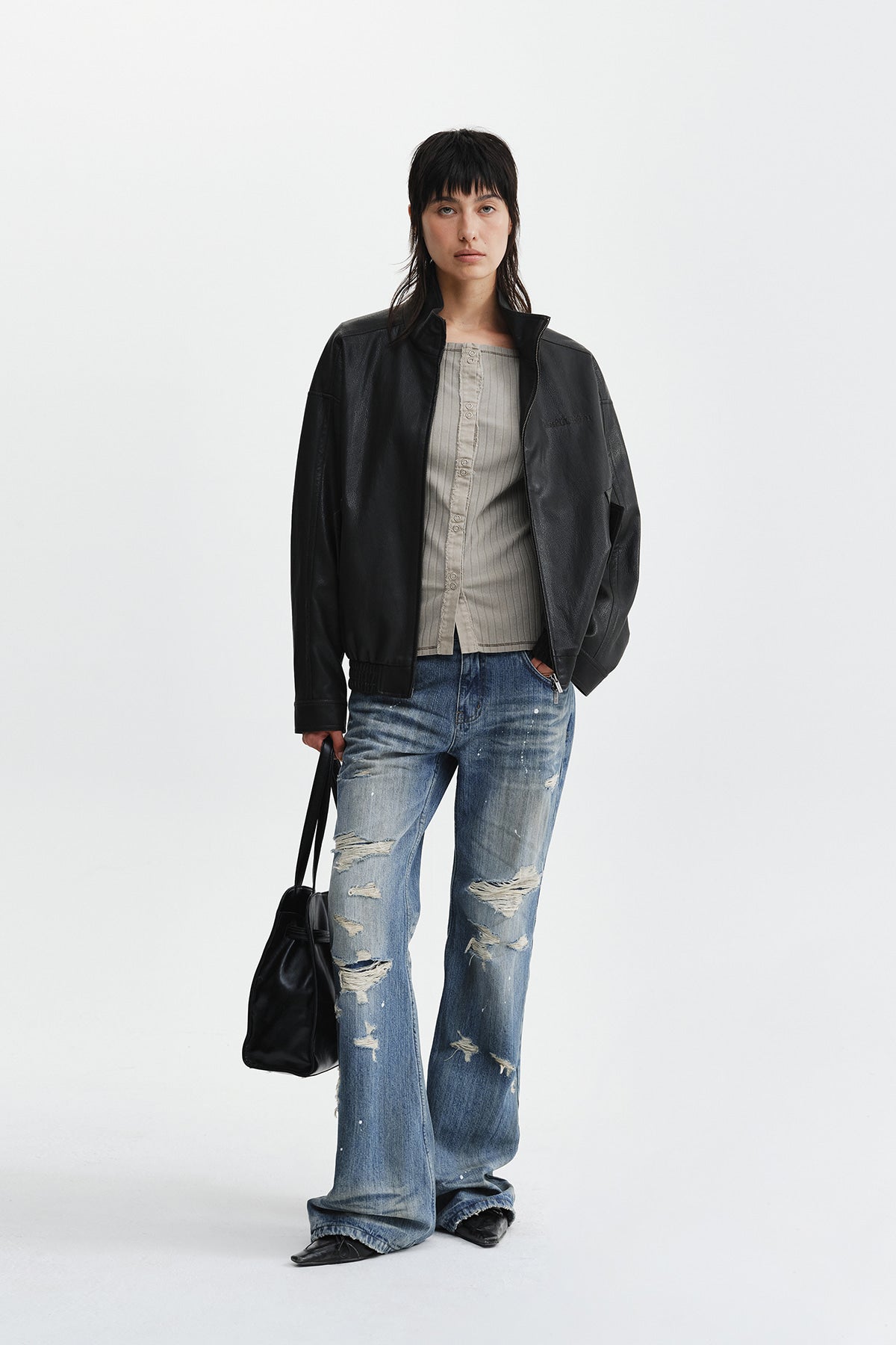 Matin Kim - Small Logo Faux Leather High Neck Jumper (Dark Brown) product image 11 | TRAB K-Fashion Australia
