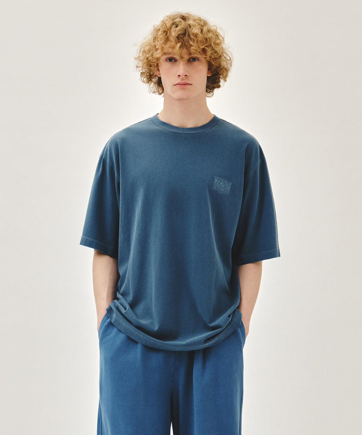 Marithe & Francois Girbaud - Outline Classic Logo Dyeing Oversized Tee (Light Blue) product image 1 | TRAB K-Fashion Australia