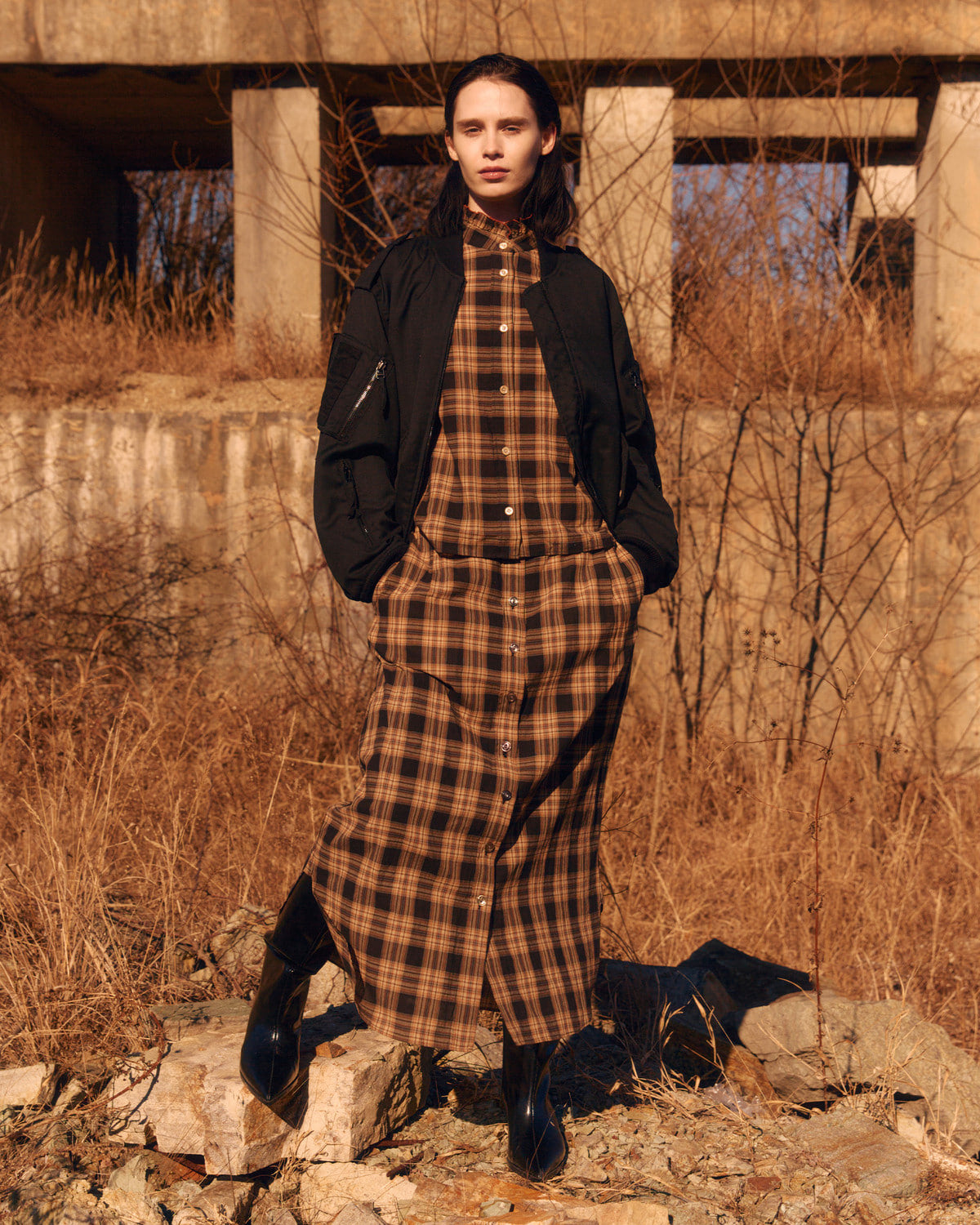 Eastlogue - Low Tide Wanderer Skirt (Orange & Charcoal Check) product image 2 | TRAB K-Fashion Australia