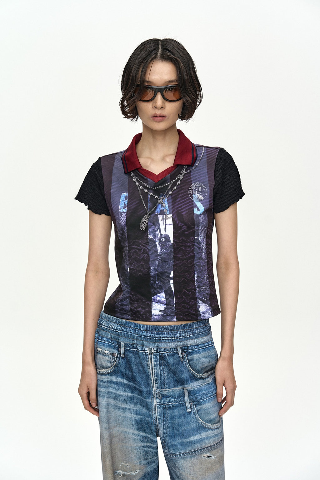 Andersson Bell - Vintage Printed Collar Top (Navy/Wine) product image 1 | TRAB K-Fashion Australia