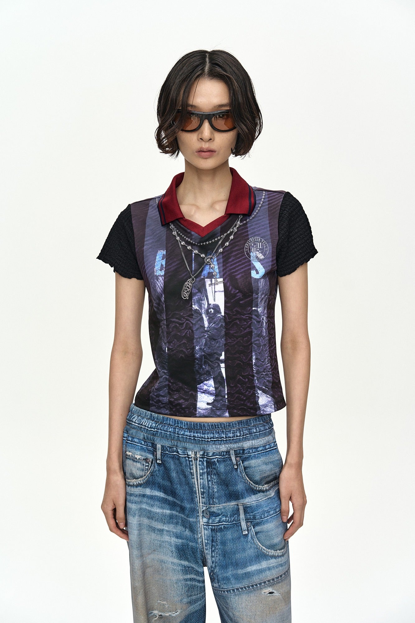 Andersson Bell - Vintage Printed Collar Top (Navy/Wine) product image 1 | TRAB K-Fashion Australia