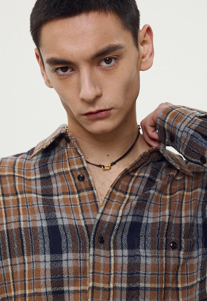 Tonywack - Light Wool Single Pocket Check Shirt (Camel) product image 5 | TRAB K-Fashion Australia