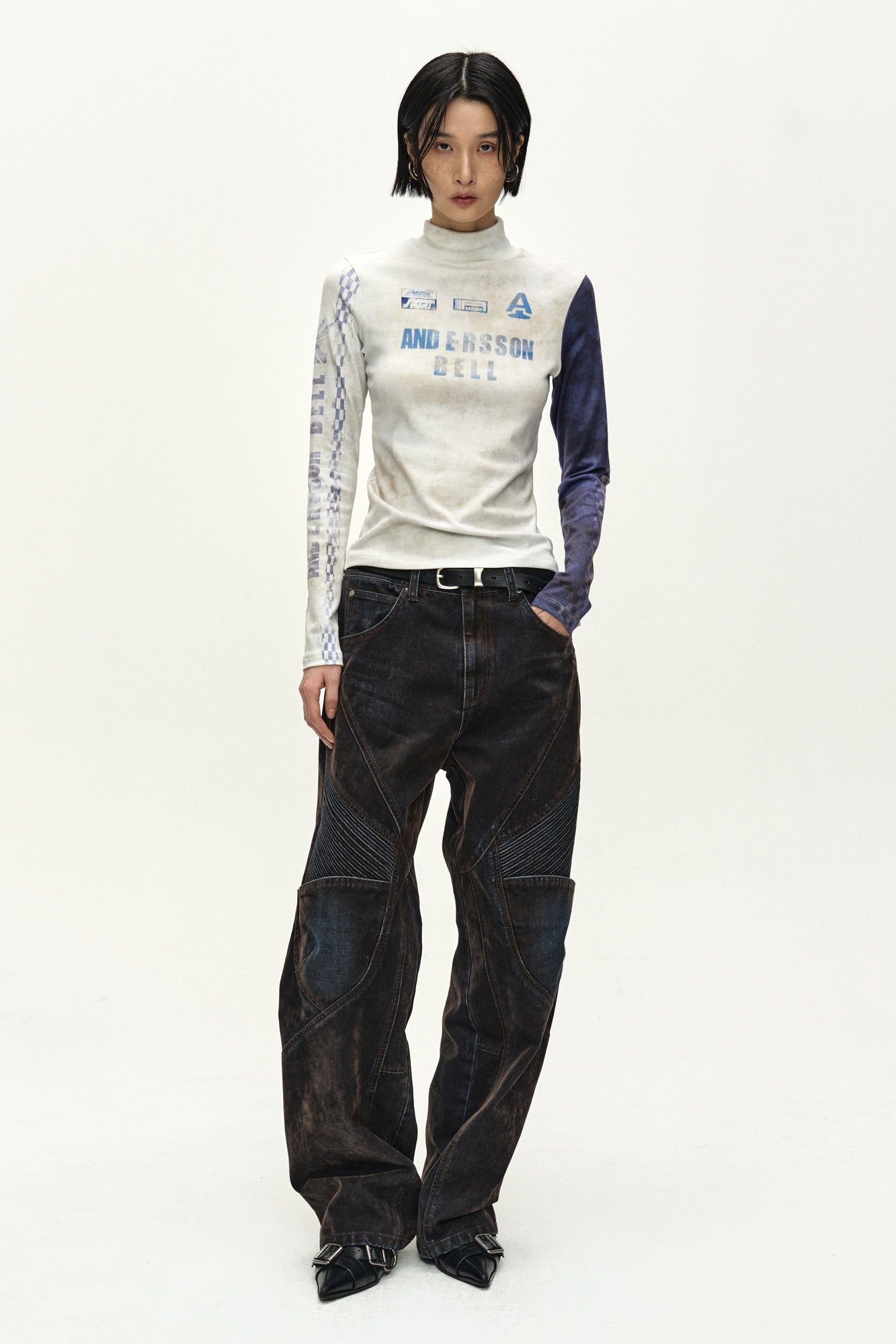 Andersson Bell - Racing Graphic Color-Block High-Neck Top (ivory/navy) (Ivory/Navy) product image 2 | TRAB K-Fashion Australia