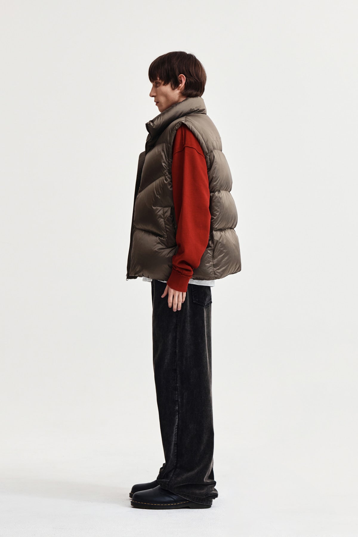 Matin Kim - Unbalance Quilted Down Vest (Khaki Brown) product image 6 | TRAB K-Fashion Australia