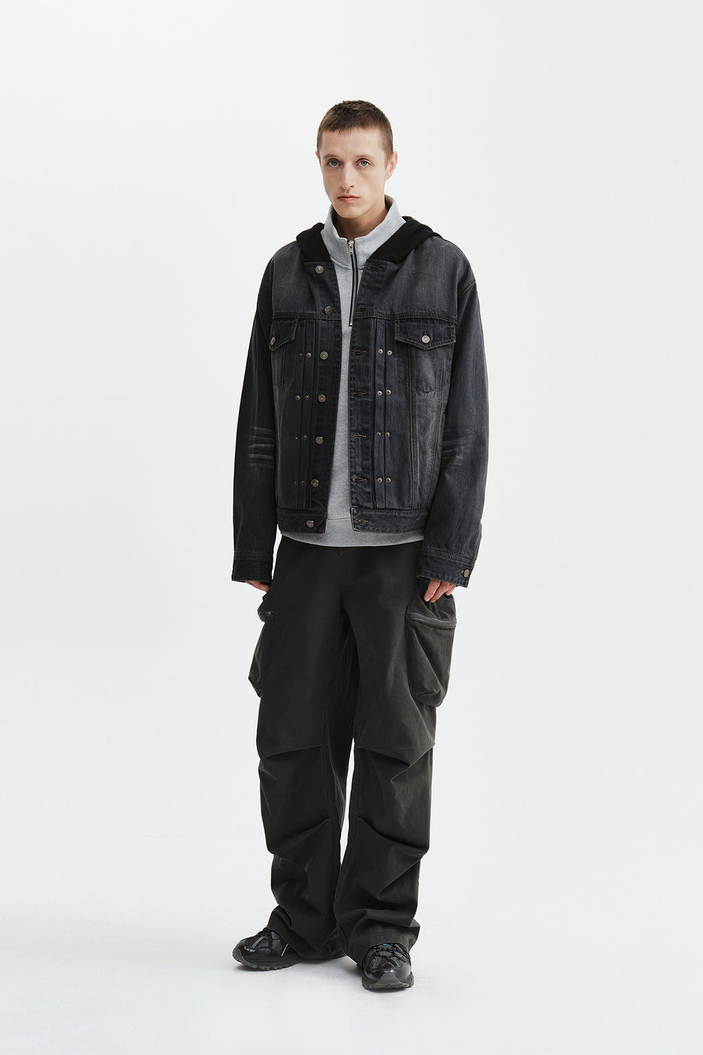 Matin Kim - Western Panel Hooded Denim Jumper (Black) product image 9 | TRAB K-Fashion Australia