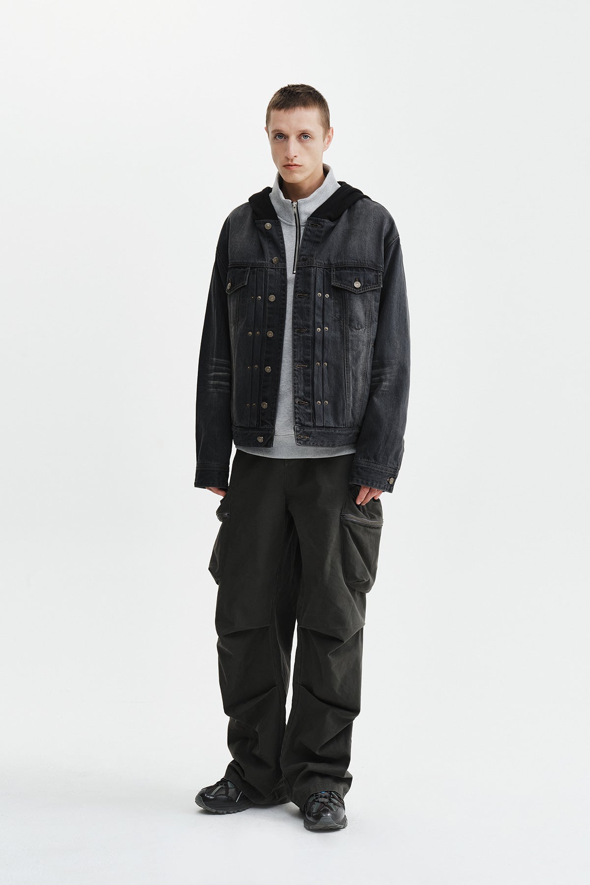 Matin Kim - Western Panel Hooded Denim Jumper (Black) product image 9 | TRAB K-Fashion Australia
