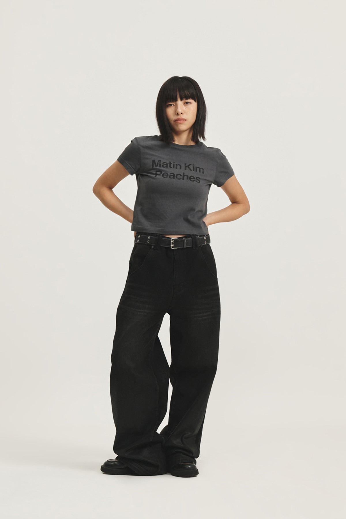 Matin Kim - Peaches Logo Graphic Crop Top (Charcoal) product image 13 | TRAB K-Fashion Australia