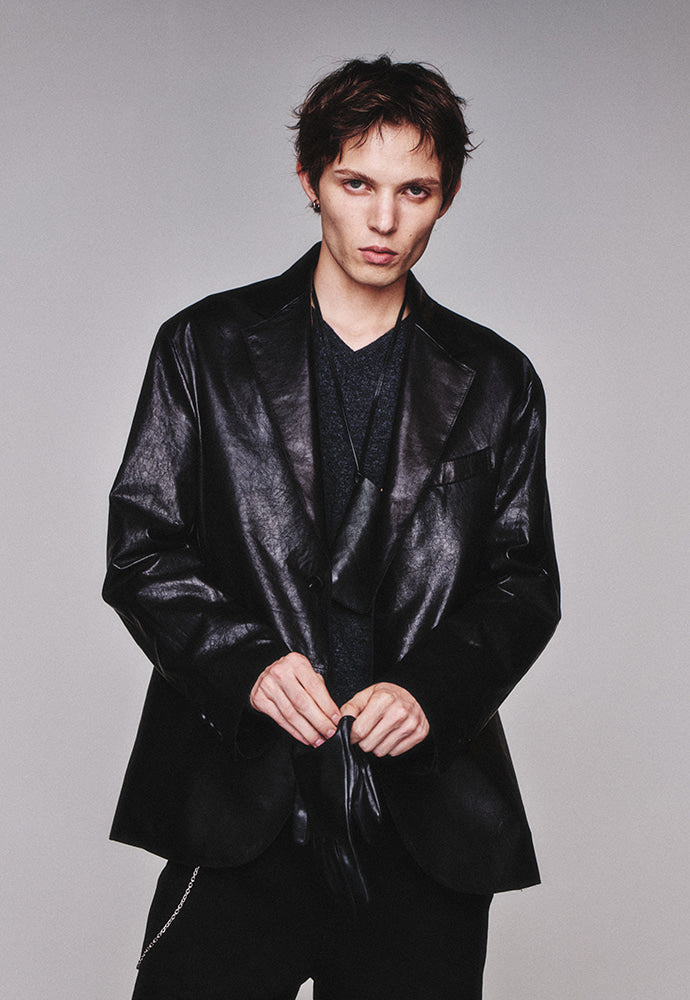 Art if acts - Vegetable Leather Cutting Blazer_Italy Lambskin (Black) product image 6 | TRAB K-Fashion Australia