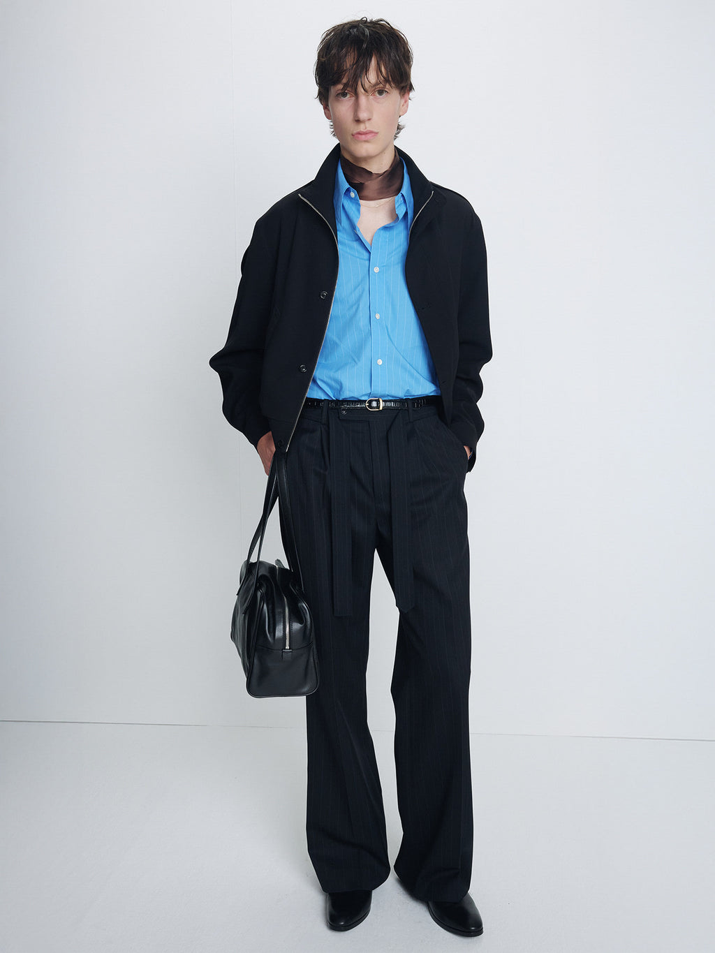 Tonywack - Pinstriped Wool Belted Trousers (Black Pinstripe) product image 4 | TRAB K-Fashion Australia