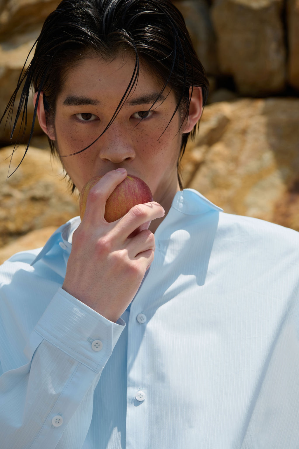 STU - Stripe Crop Shirt (Sky Blue) product image 3 | TRAB K-Fashion Australia