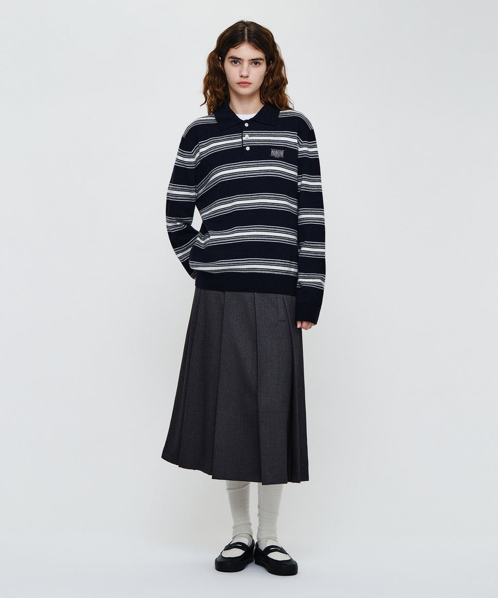 Marithe & Francois Girbaud - Small Classic Logo Multi Stripe Polo Knit (Navy) product image 3 | TRAB K-Fashion Australia