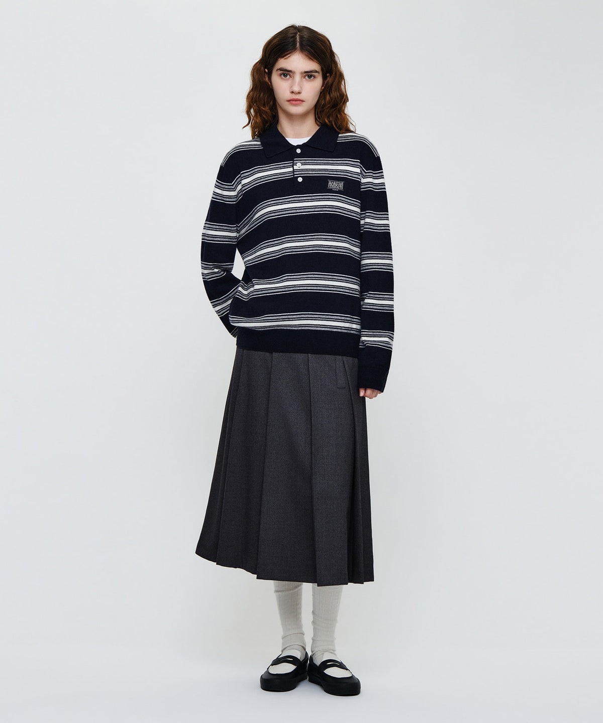 Marithe & Francois Girbaud - Small Classic Logo Multi Stripe Polo Knit (Navy) product image 3 | TRAB K-Fashion Australia