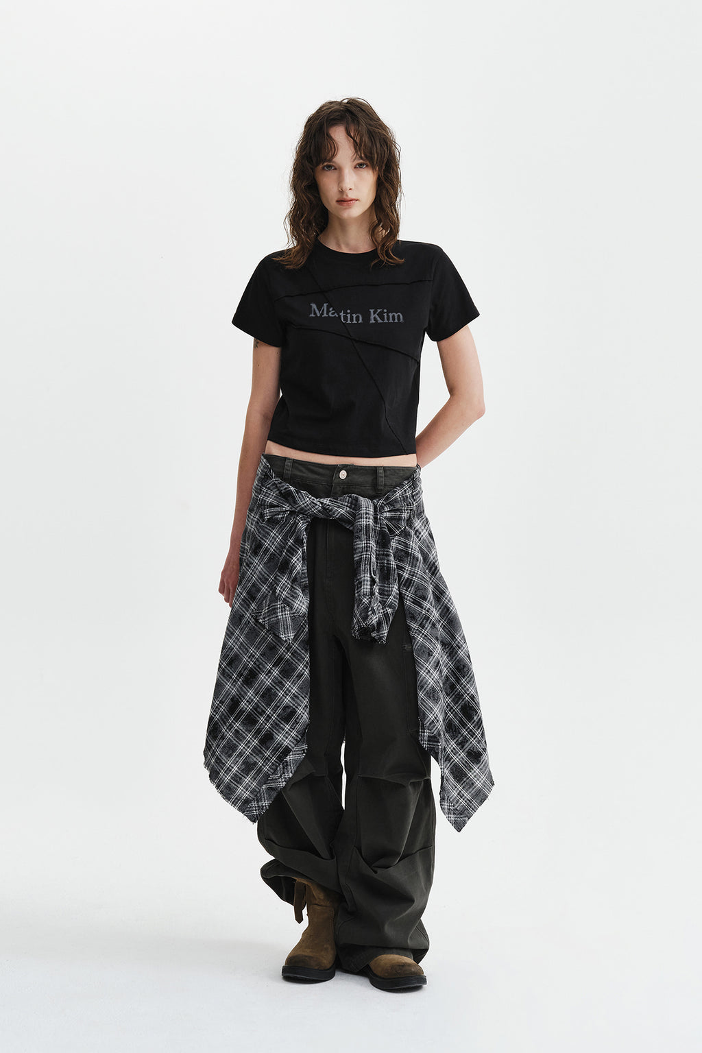 Matin Kim - Diagonal Cut Logo Crop Top (Black) product image 10 | TRAB K-Fashion Australia
