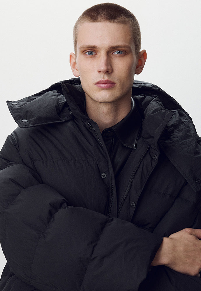 Tonywack - Technical Shell Short Puffer Down Jacket (Detachable Hood) (Black) product image 8 | TRAB K-Fashion Australia