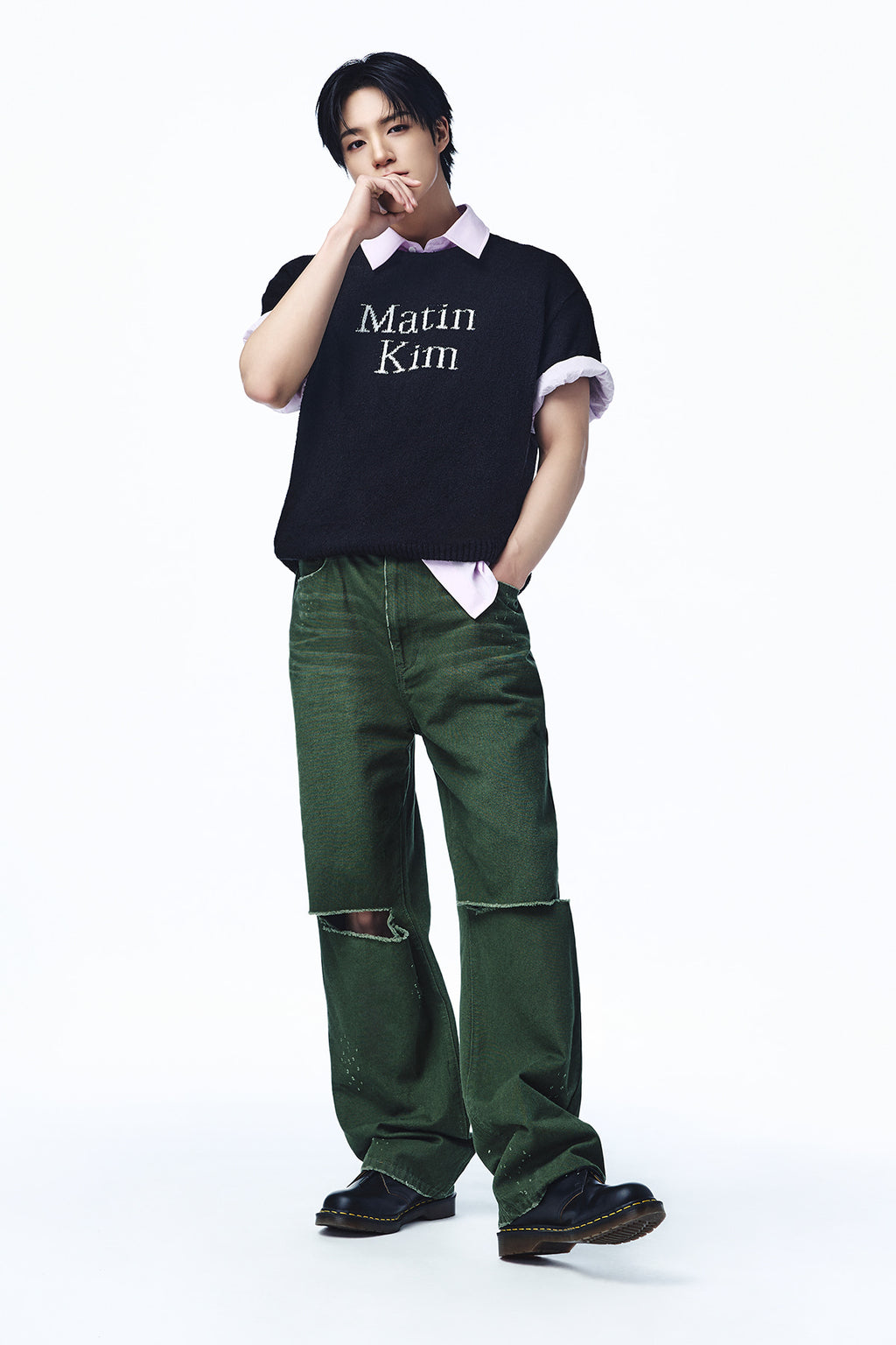 Matin Kim - Distressed Denim Pants (Khaki) product image 1 | TRAB K-Fashion Australia