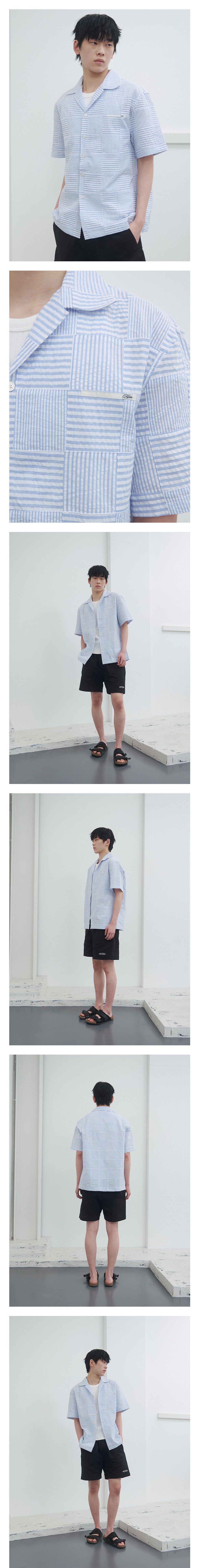 Kijun - Patchwork Havana Shirt (Sky Blue) product image 1 | TRAB K-Fashion Australia