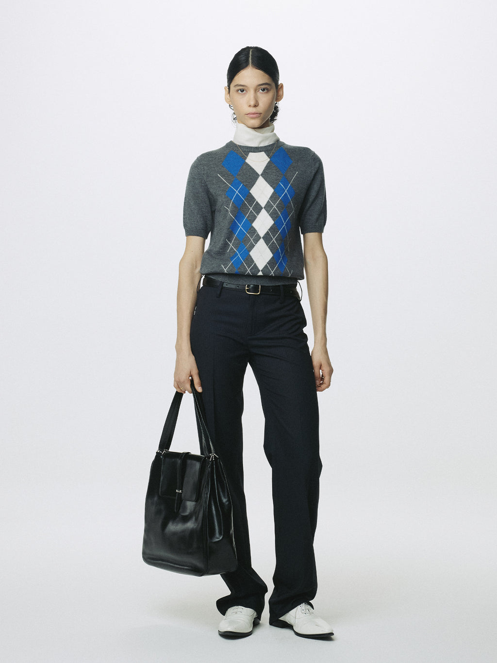 Tonywack - Superfine Wool Argyle Crew Neck Sweater (Grey Cobalt) product image 1 | TRAB K-Fashion Australia