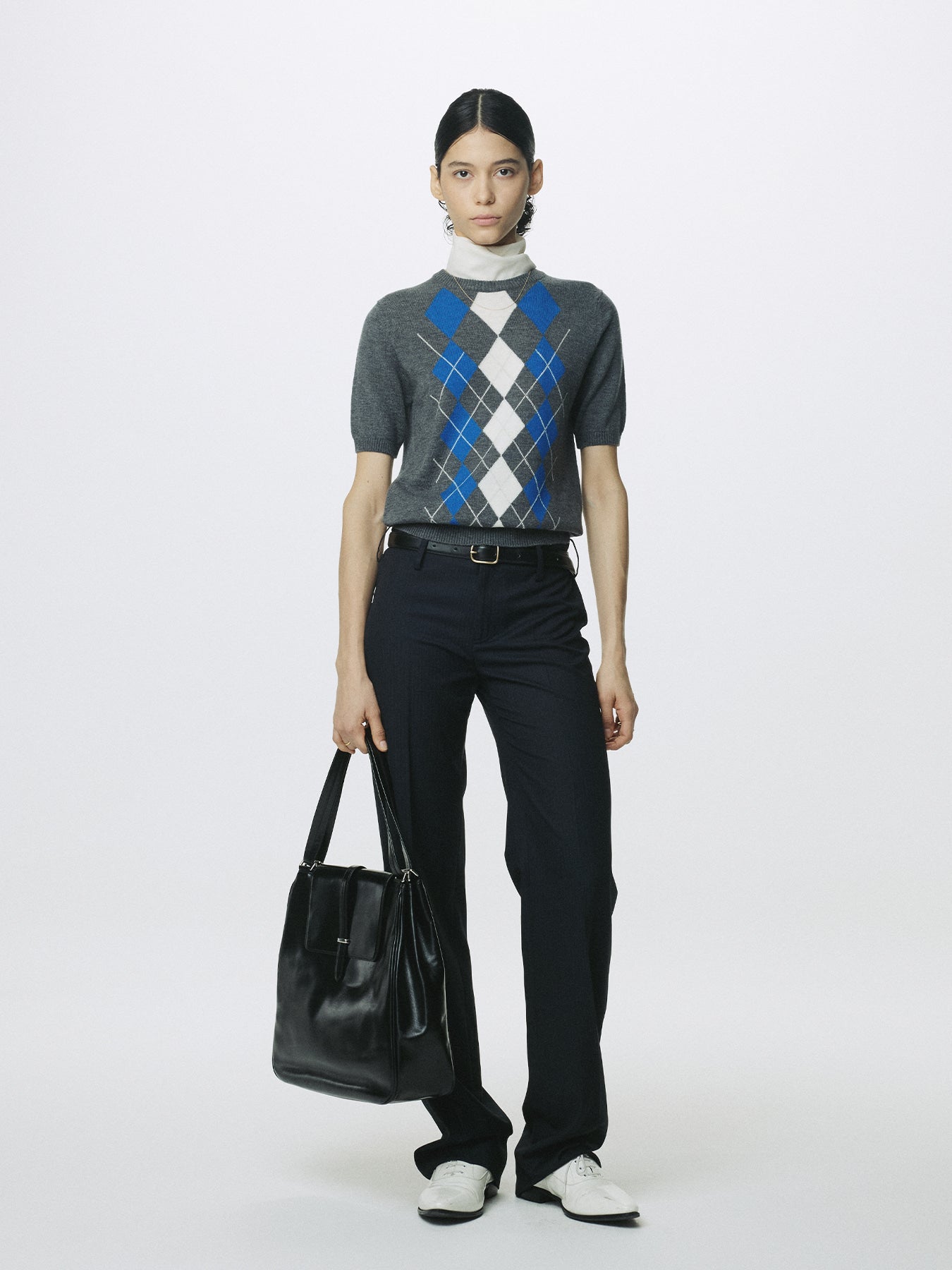 Tonywack - Superfine Wool Argyle Crew Neck Sweater (Grey Cobalt) product image 1 | TRAB K-Fashion Australia
