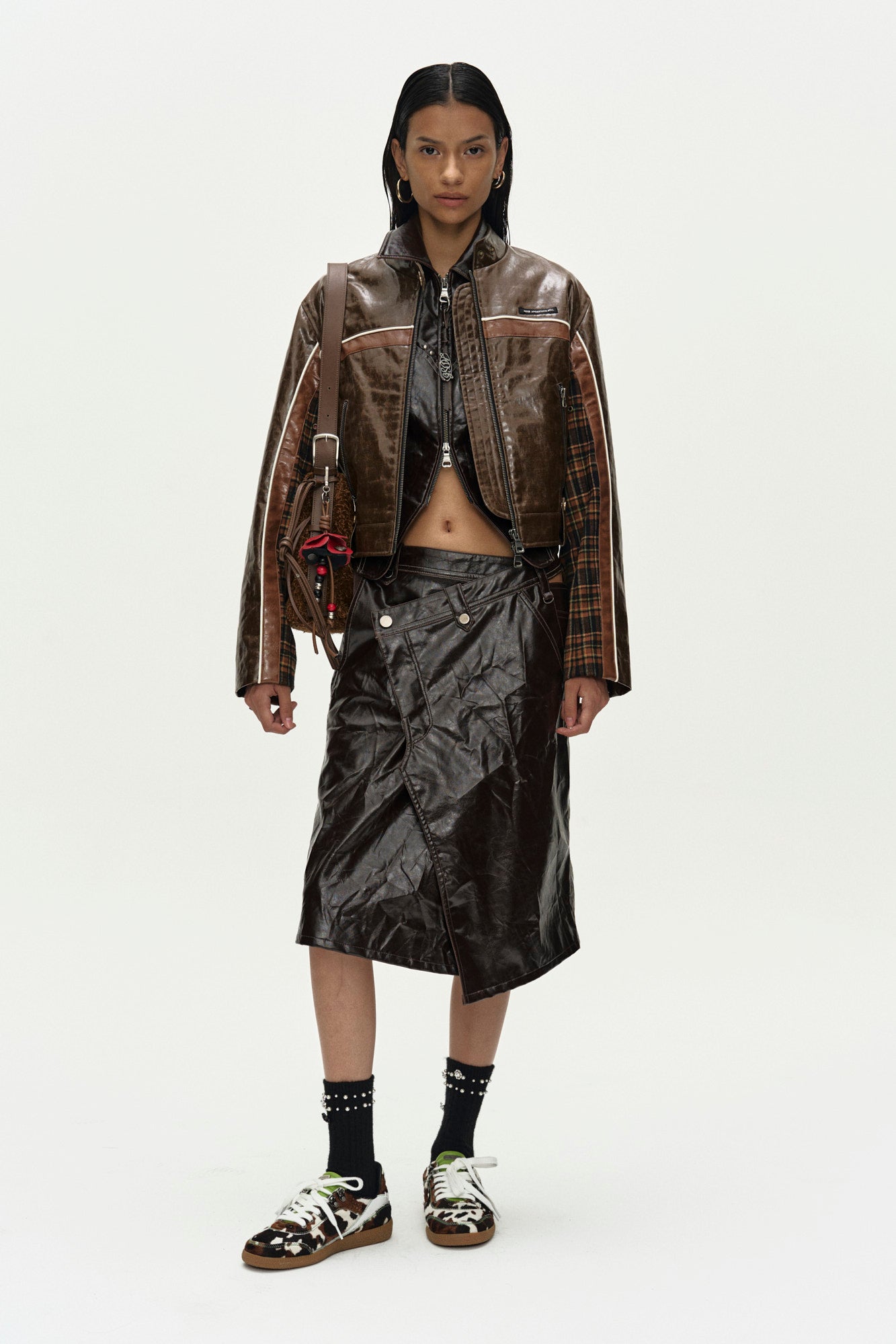 Andersson Bell - 26 Circuit Track Faux-Leather Jacket (Brown) product image 2 | TRAB K-Fashion Australia