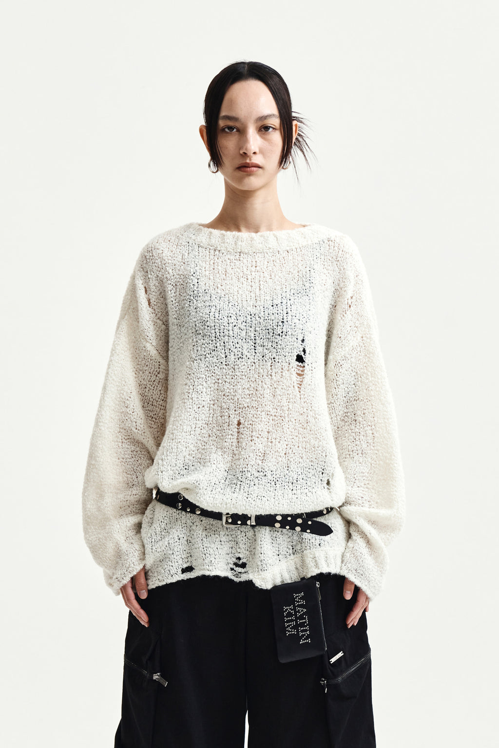 Matin Kim - Asymmetric Damaged Knit Pullover (Ivory) product image 10 | TRAB K-Fashion Australia