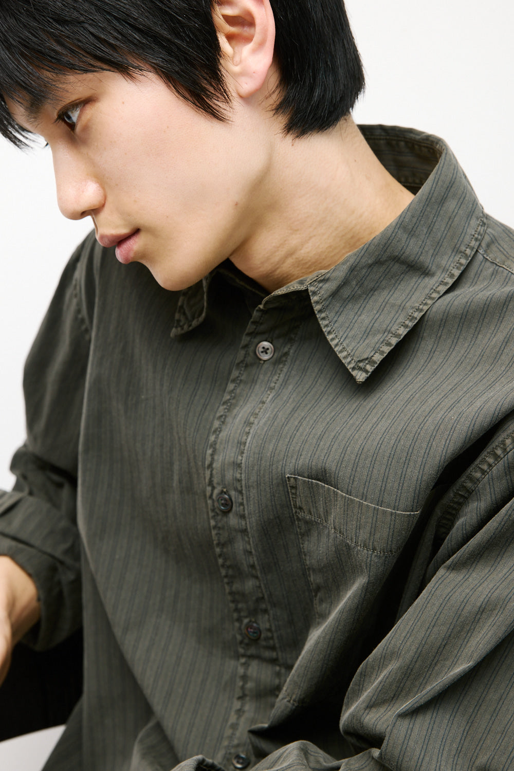 Hatchingroom - Museum Shirt Stripe (Dyed Khaki Grey) product image 8 | TRAB K-Fashion Australia