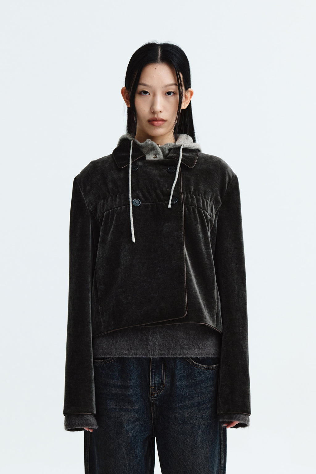 Matin Kim - Velvet Double Crop Jacket (Khaki Brown) product image 10 | TRAB K-Fashion Australia