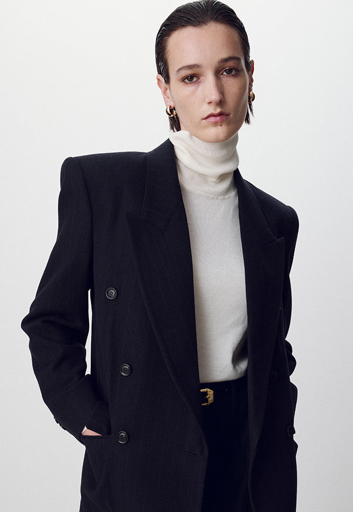 Tonywack - Virgin Wool Oversized Double-Breasted Jacket (Navy Pinstripe) product image 1 | TRAB K-Fashion Australia