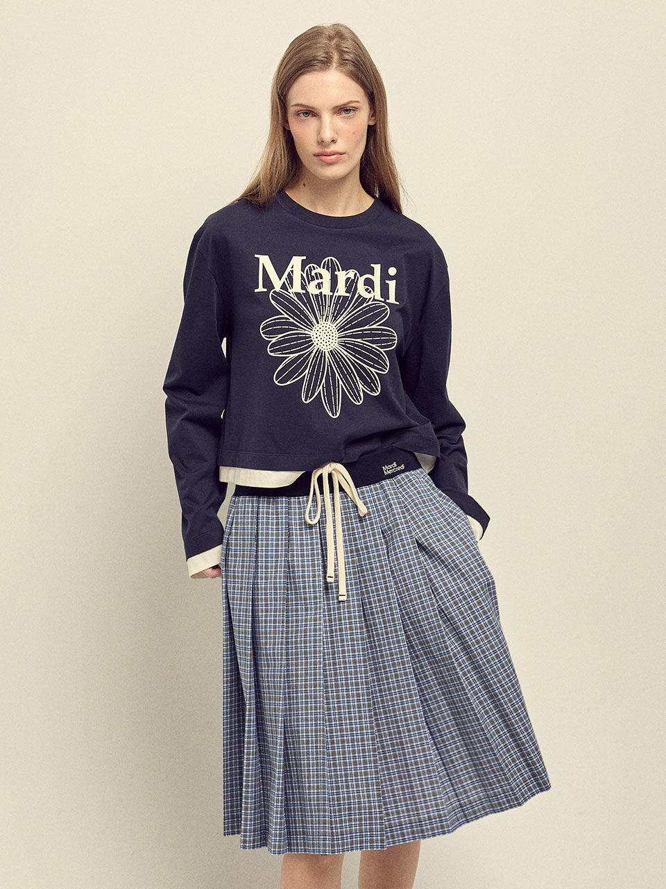 Mardi Mercredi - Tshirt Long Sleeve Flowermardi Layered Detail (Navy Ivory) product image 1 | TRAB K-Fashion Australia