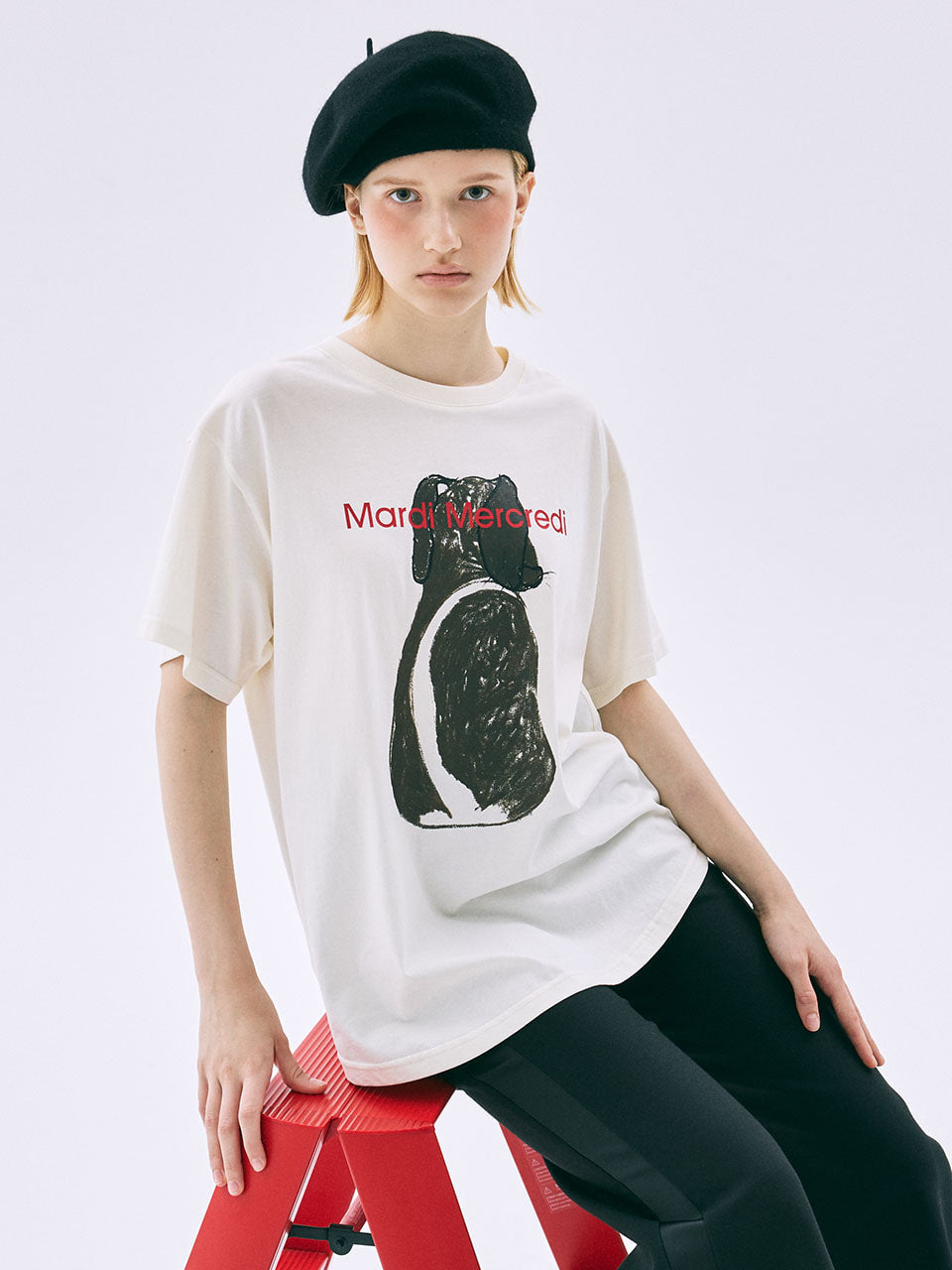 Mardi Mercredi - Tshirt Drawing Ch Ddanji Back With Tail (Cream) product image 1 | TRAB K-Fashion Australia